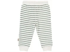 Råhvid sweatbukser i frottékvalitet med grønne striber fra Petit Piao PP731 off white green bagfra